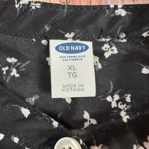 Old Navy Size X Large Black White Floral Cap Sleeve Ruffle Button Shirt Dress - Picture 7 of 9